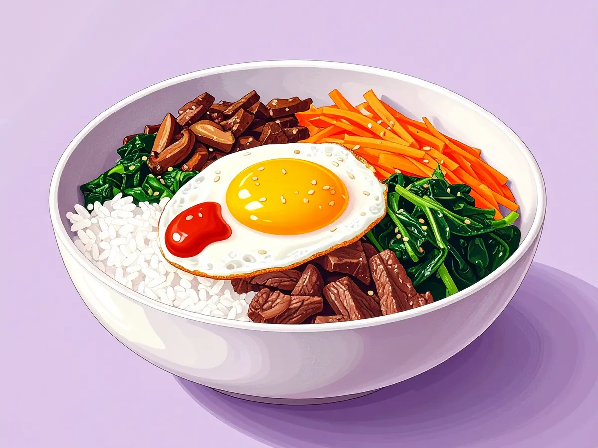 Symbolbild: Bibimbap (Reisschale mit Gemüse, Rindfleisch und Ei)