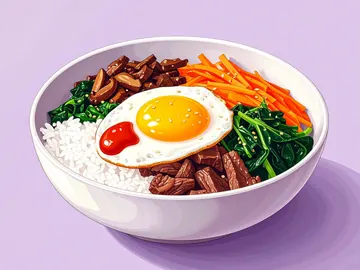 Symbolbild: Bibimbap (Reisschale mit Gemüse, Rindfleisch und Ei)