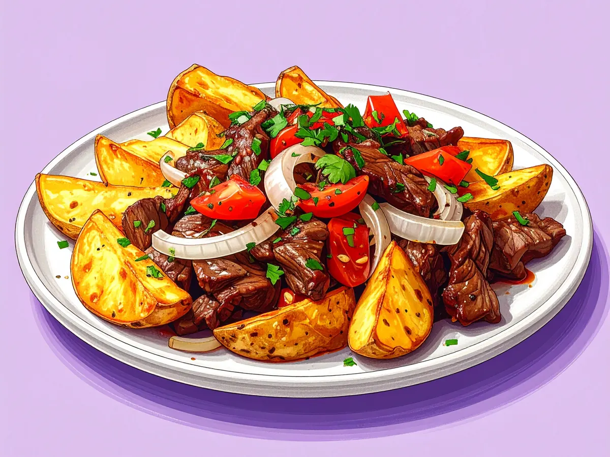 Symbolbild: Lomo saltado (peruanisches Rindfleisch-Pfannengericht)