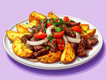 Symbolbild: Lomo saltado (peruanisches Rindfleisch-Pfannengericht)