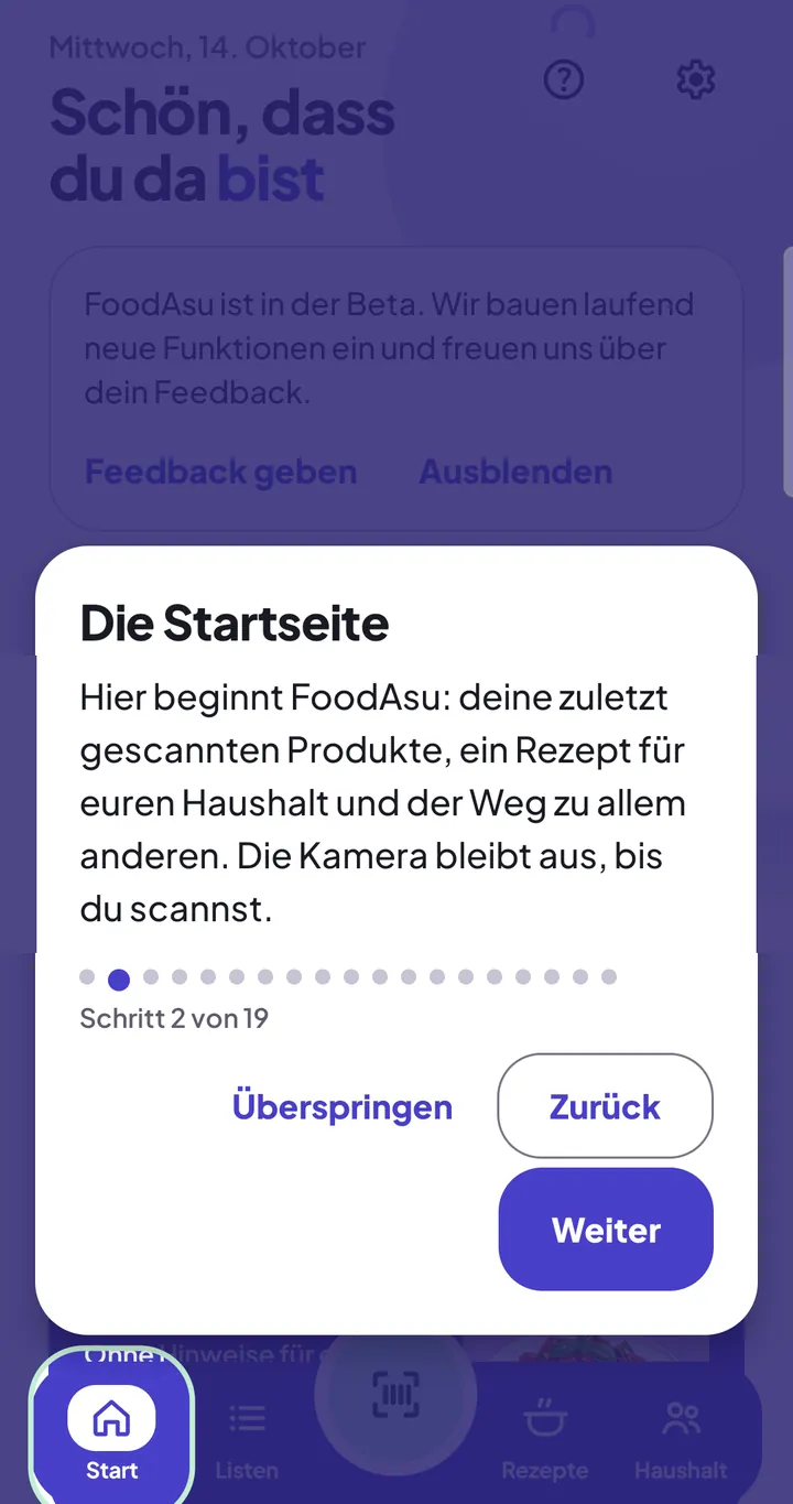 Einführung, Schritt 2 von 19: „Die Startseite“
